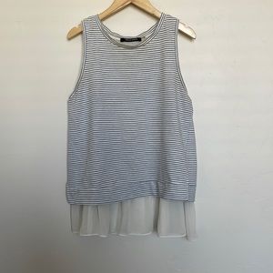 White and blue striped sleeveless blouse